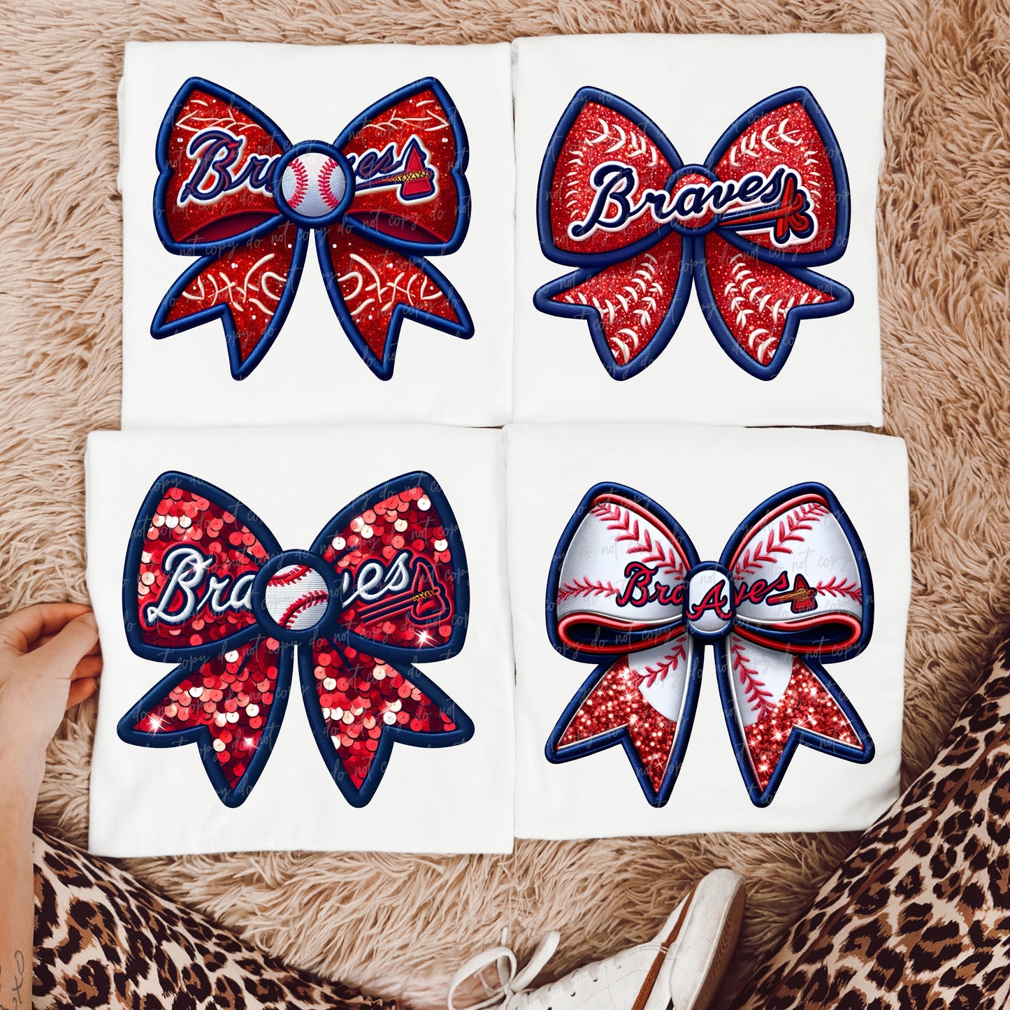 Faux Embroidery Baseball Bow Clipart AB