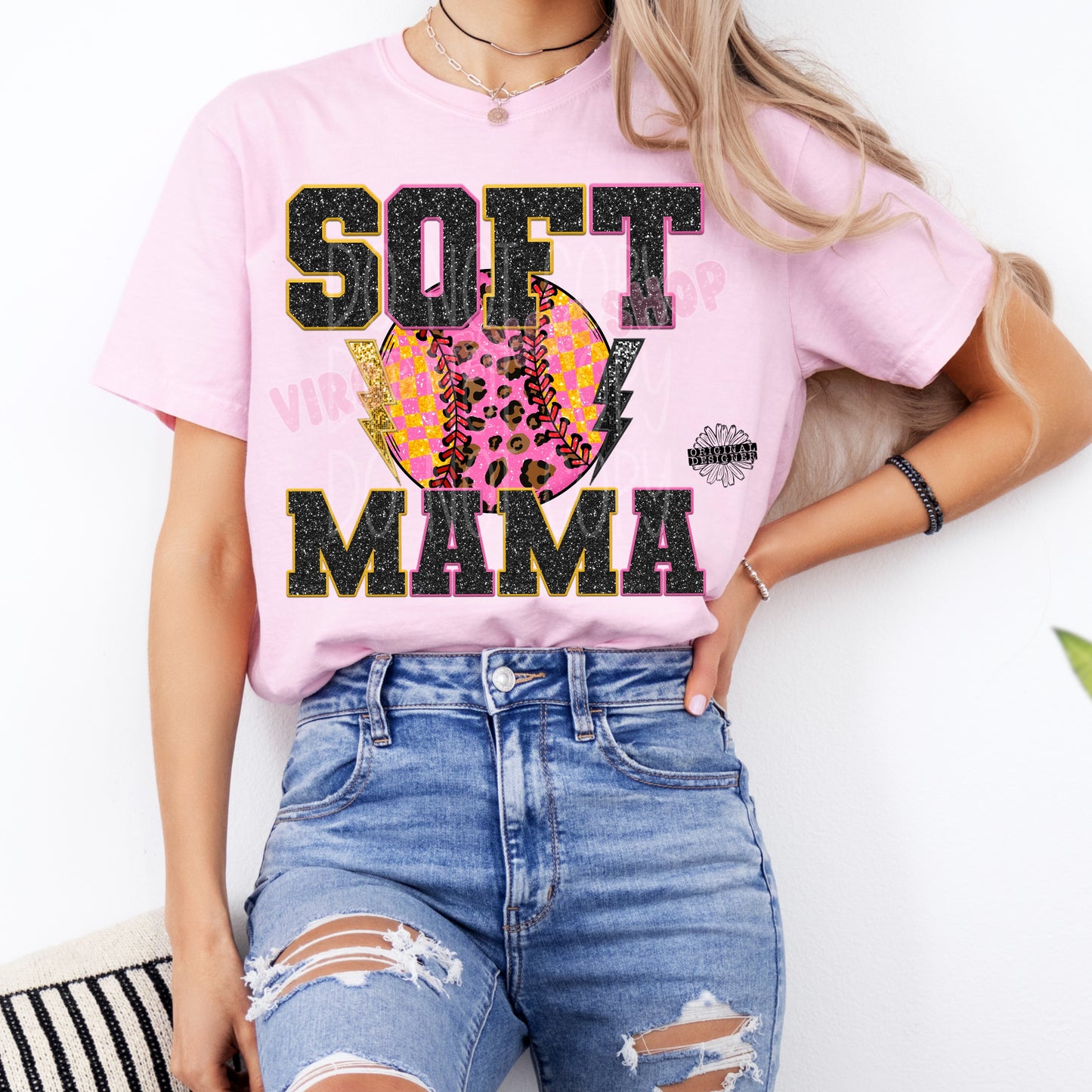Glitter Stitch Softball Mama