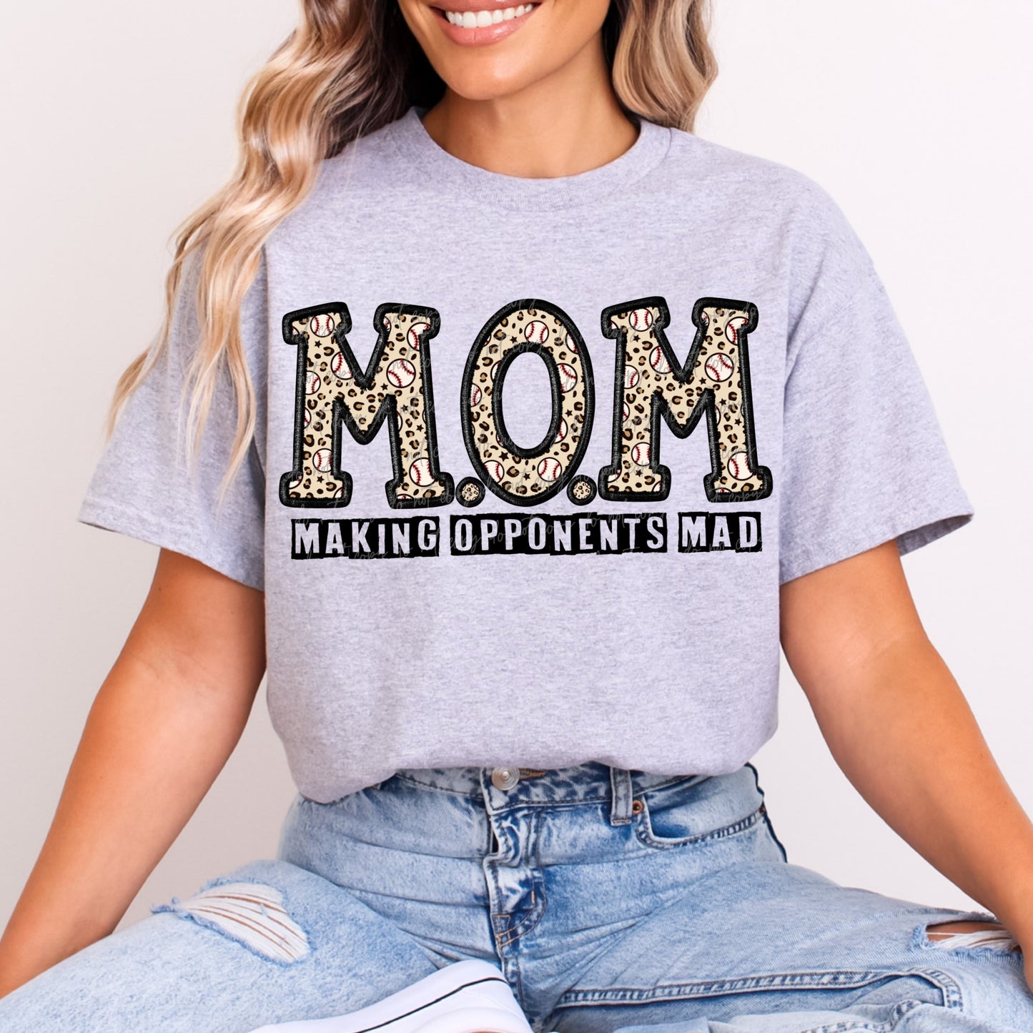 Faux Embroidery Leopard Baseball M.O.M Making Opponents Mad