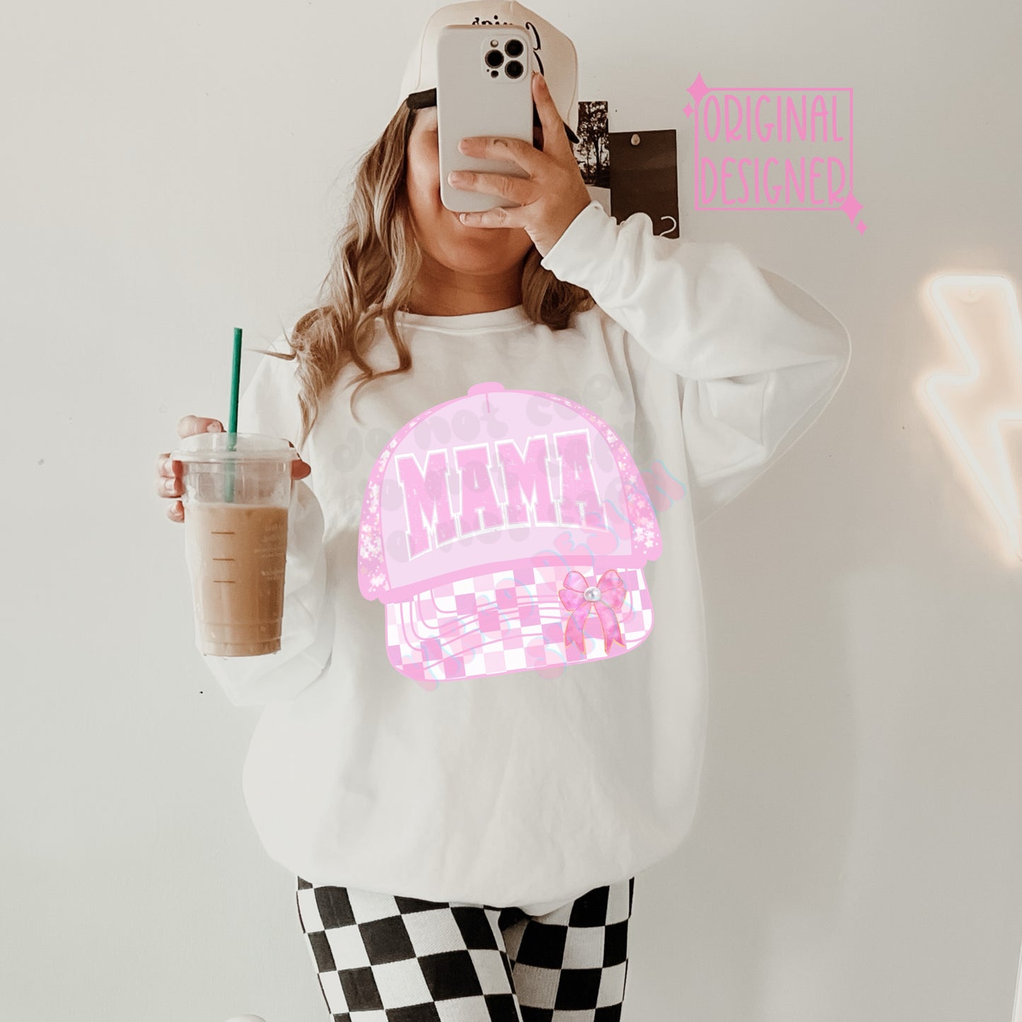 Pink Checkered Mama Coquette Bow Hat Design