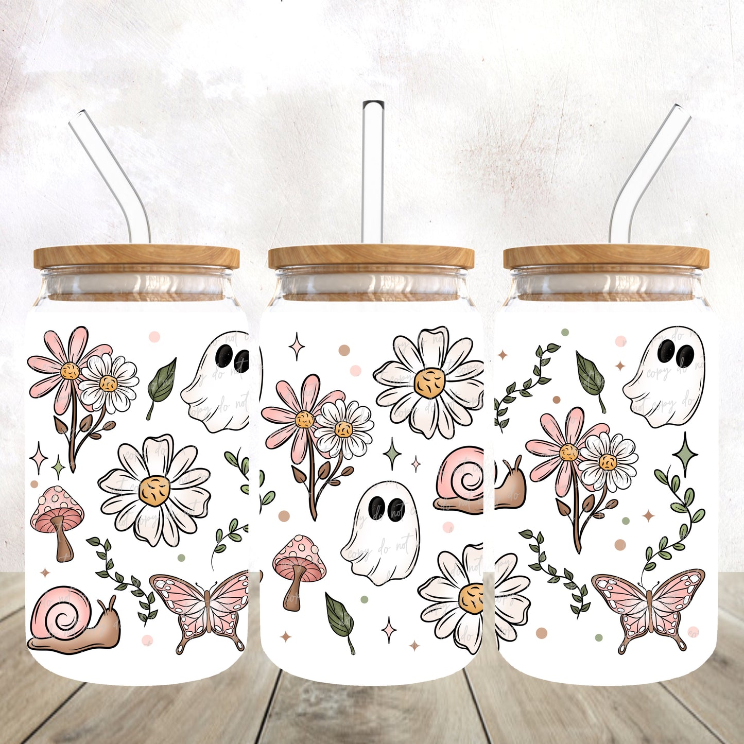 Spring floral ghost 16 oz wrap