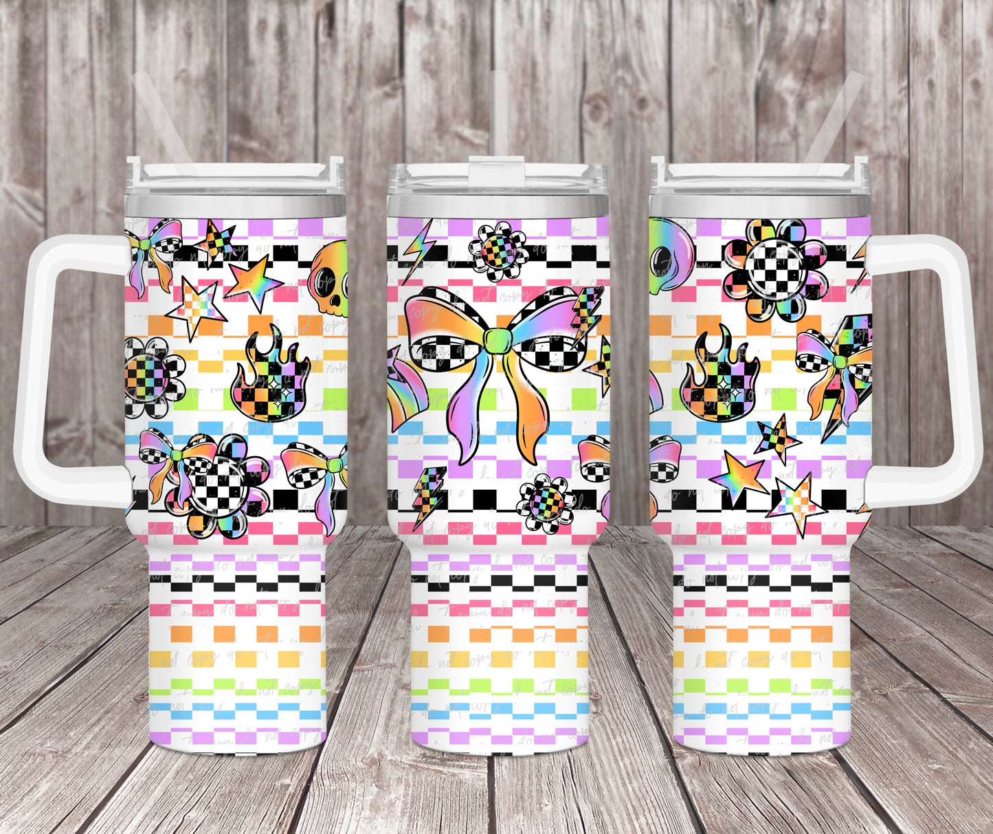 Neon Checker Bow 40 Oz Wrap