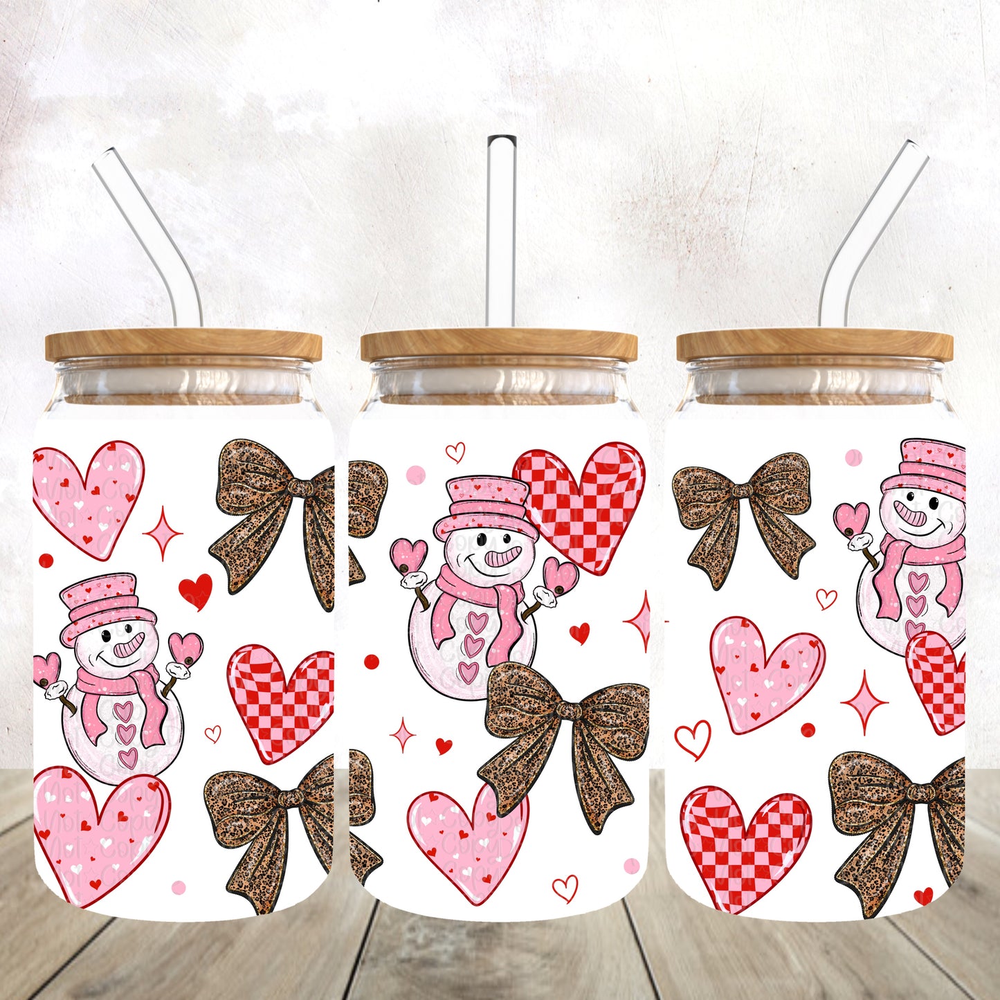Valentines snowman 16 oz wrap
