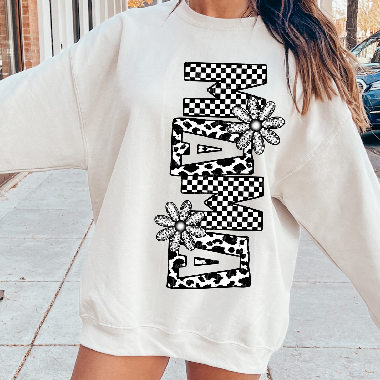 Checkered Cheetah Mama (White and black)