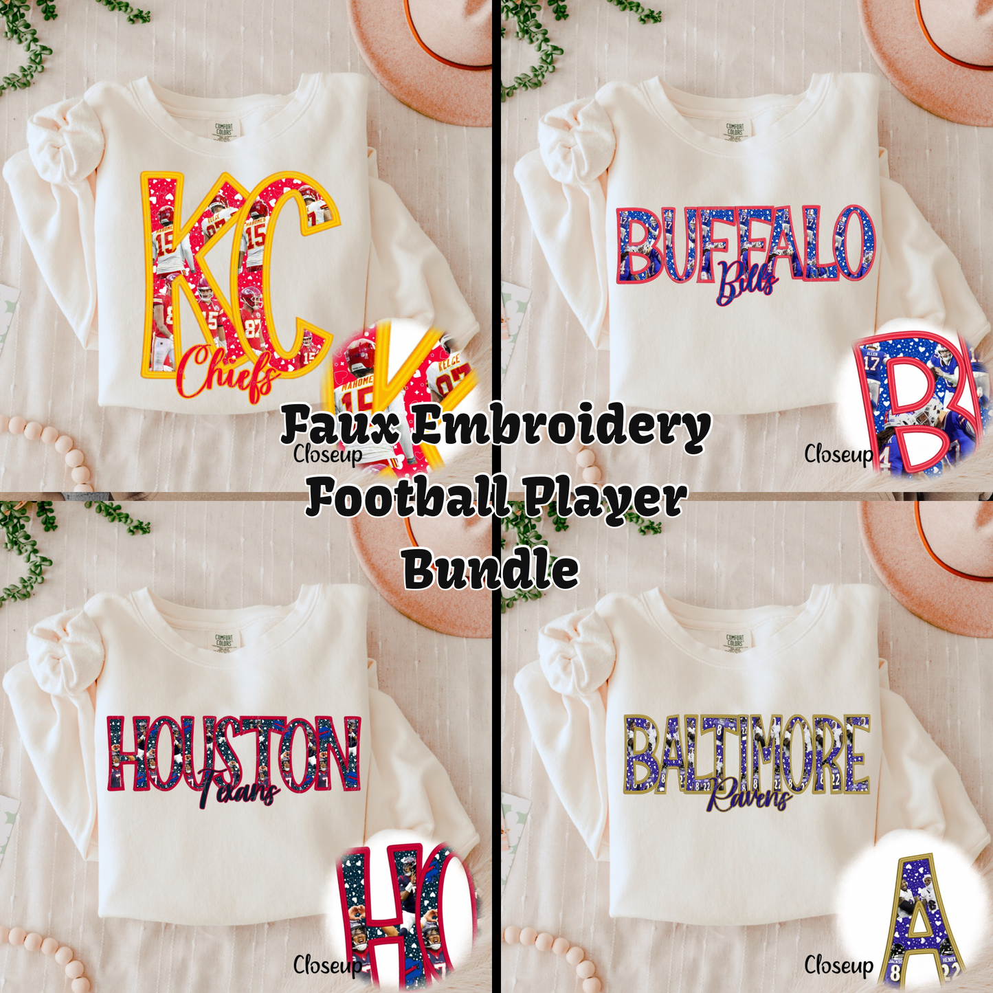 Faux Embroidery Picture Football Bundle