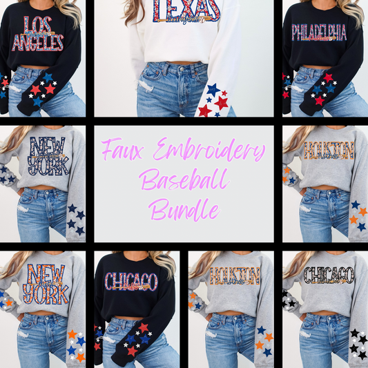 Faux Embroidery Baseball Bundle With Sleeves