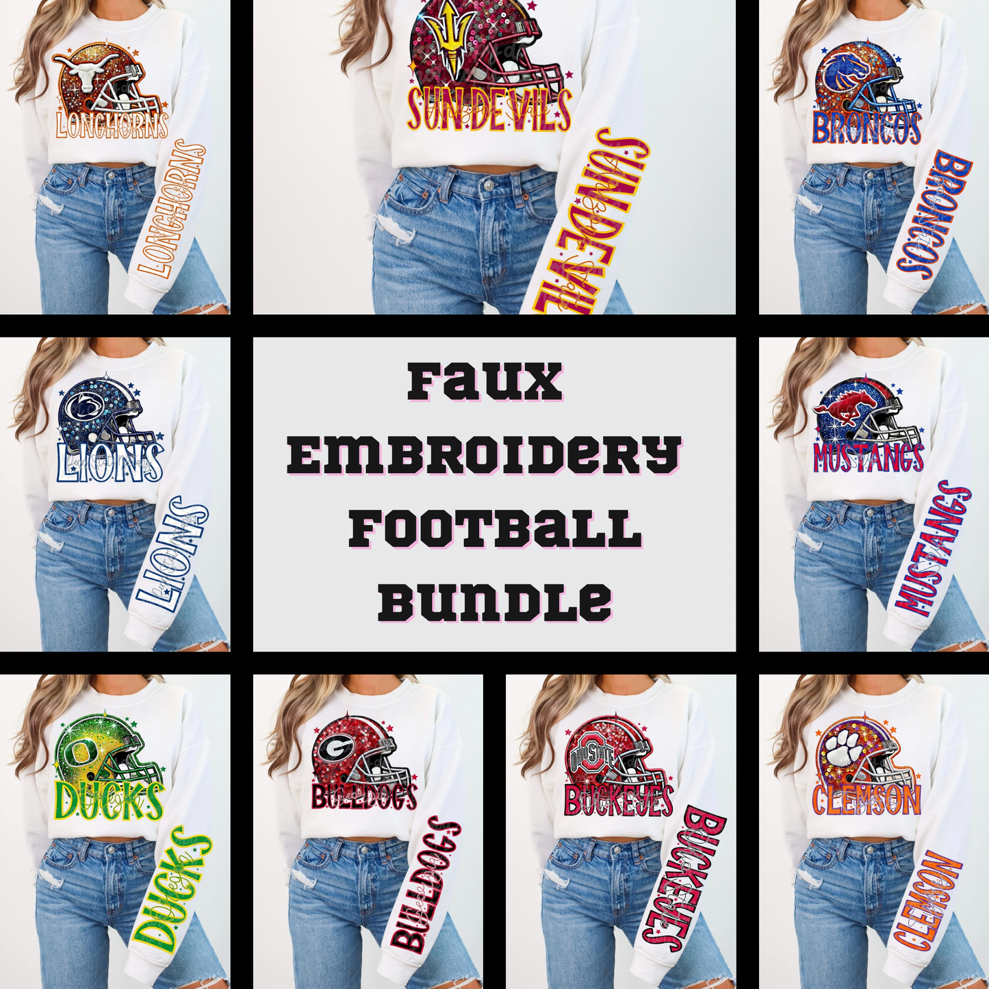 #2 Faux Embroidery Football Bundle With Sleeves