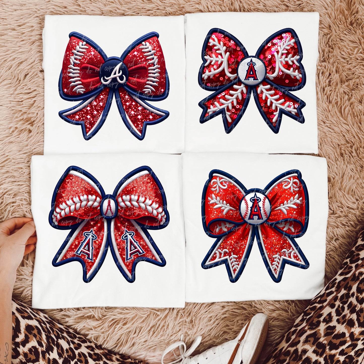 Faux Embroidery Baseball Bows Clipart Bundle