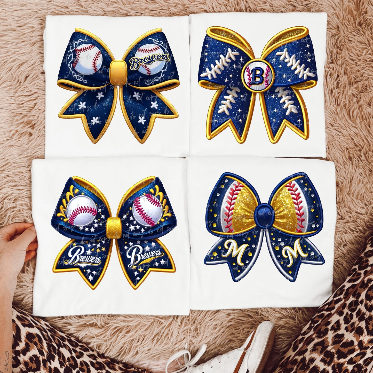 Faux Embroidery Baseball Bows Clipart Bundle