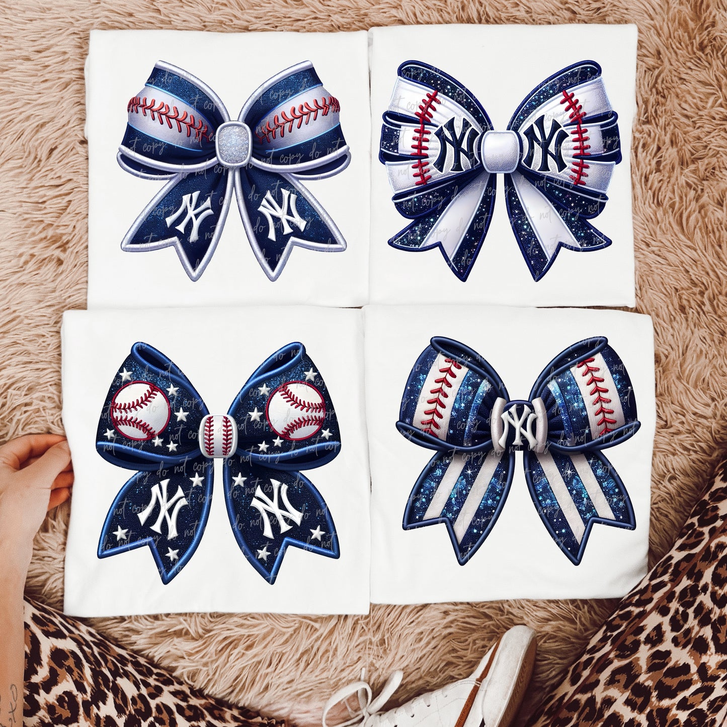 Faux Embroidery Baseball Bows Clipart Bundle