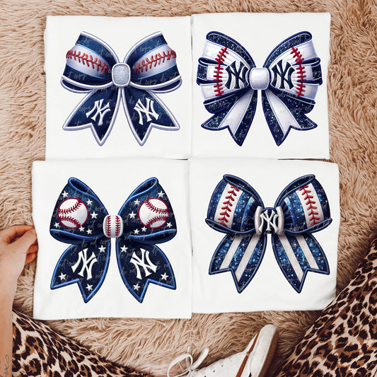 Faux Embroidery Baseball Bow Clipart Y