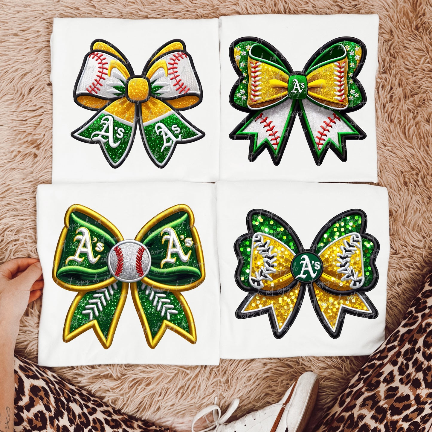 Faux Embroidery Baseball Bows Clipart Bundle