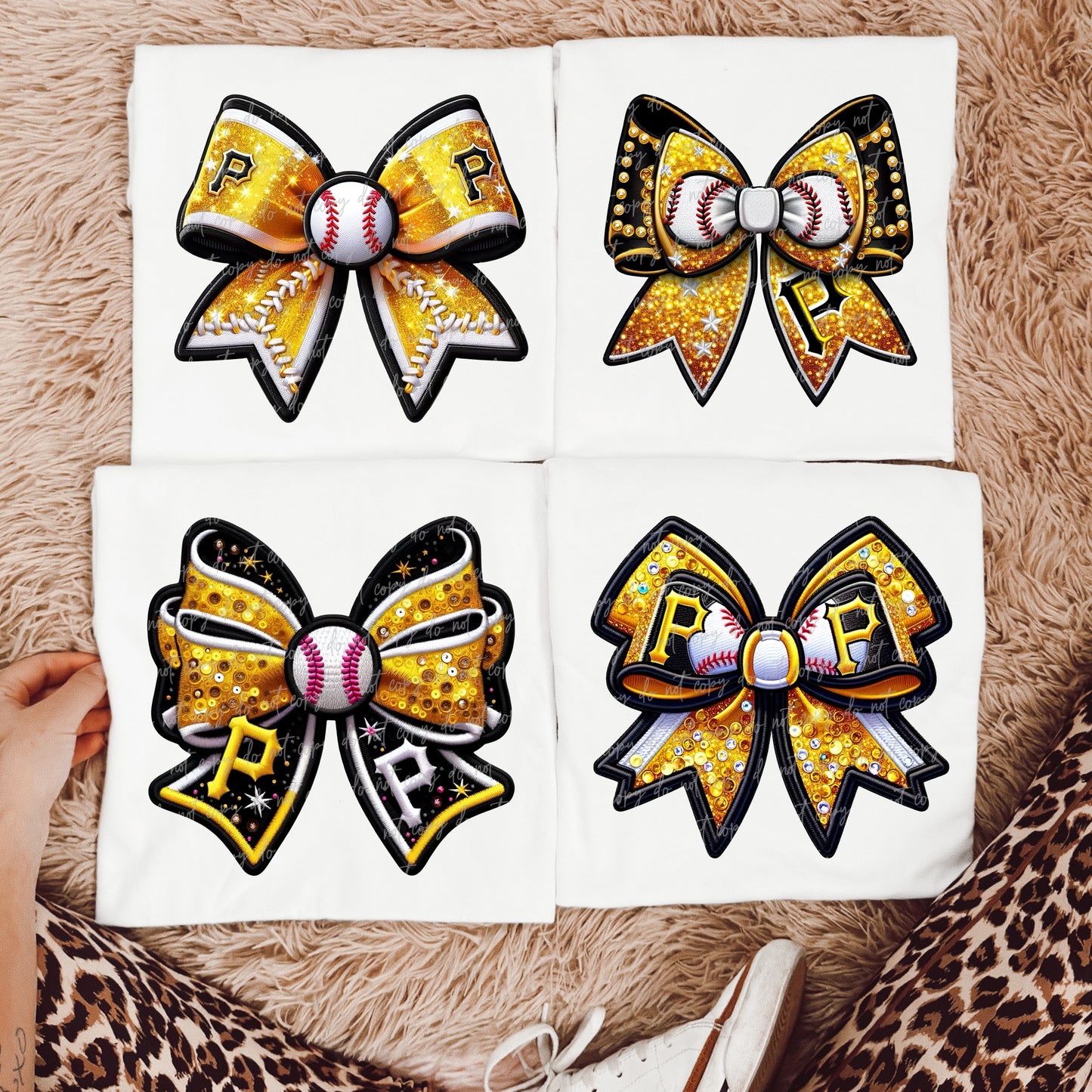 Faux Embroidery Baseball Bows Clipart Bundle