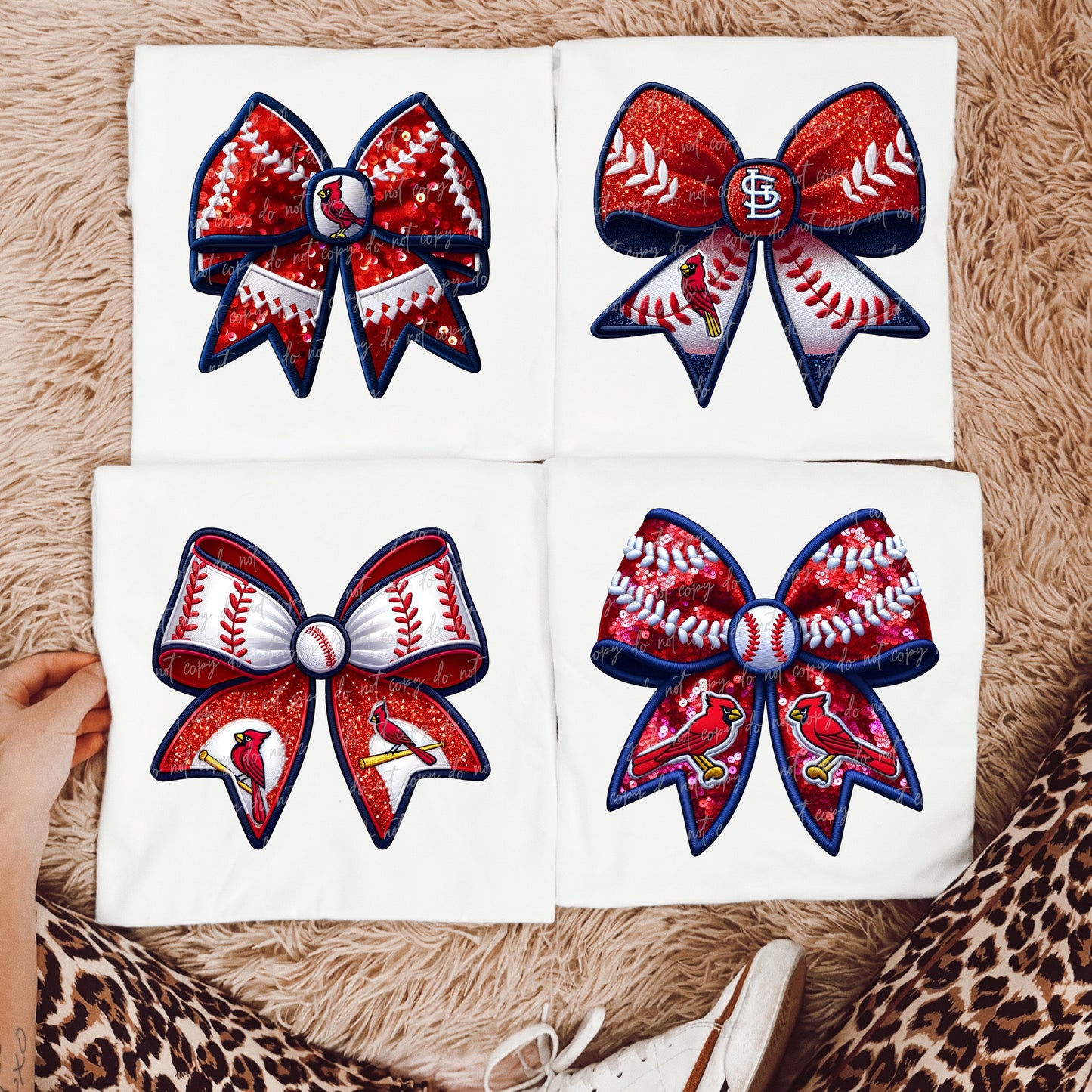 Faux Embroidery Baseball Bows Clipart Bundle