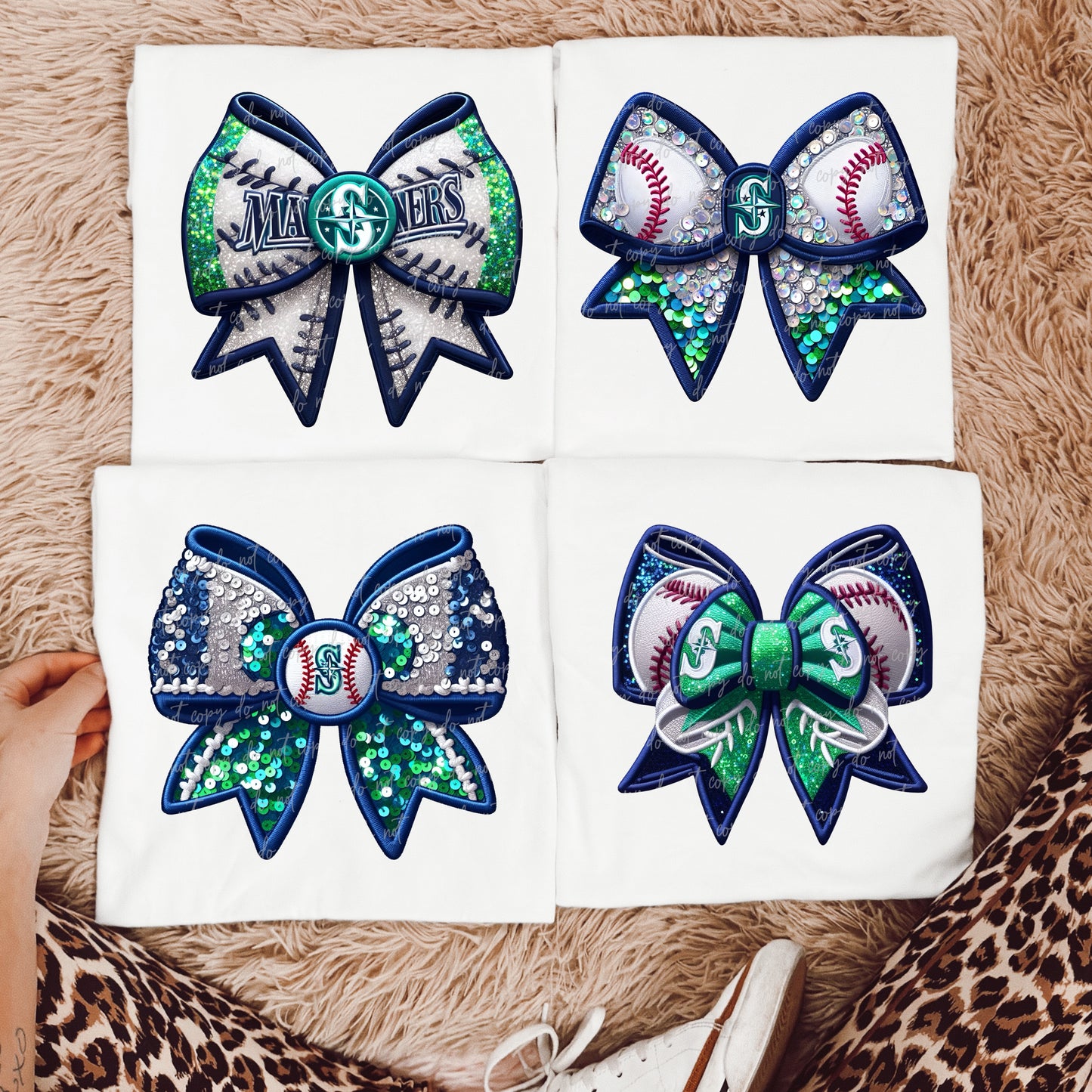 Faux Embroidery Baseball Bows Clipart Bundle