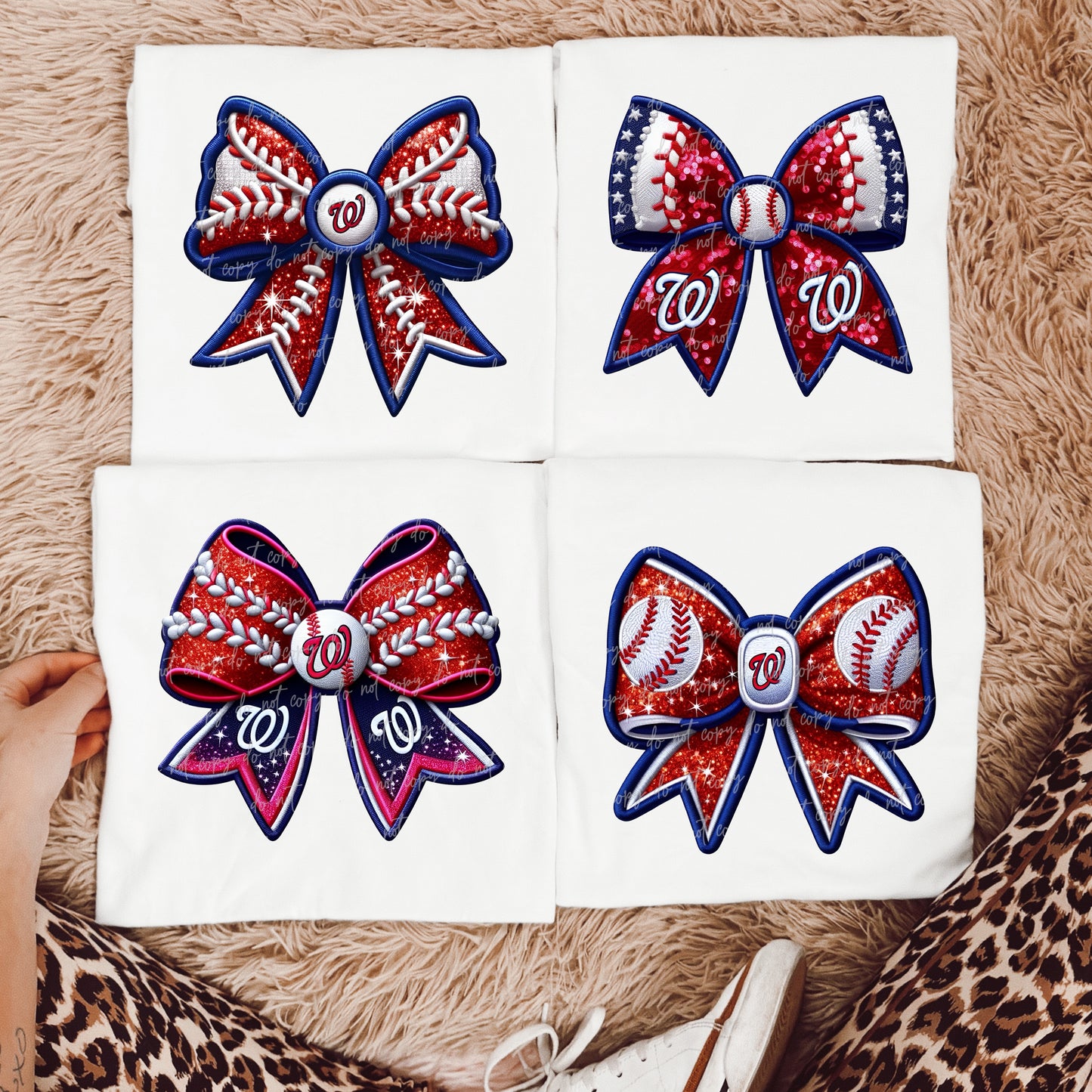 Faux Embroidery Baseball Bows Clipart Bundle
