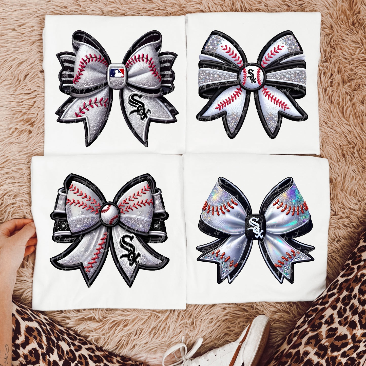 Faux Embroidery Baseball Bows Clipart Bundle