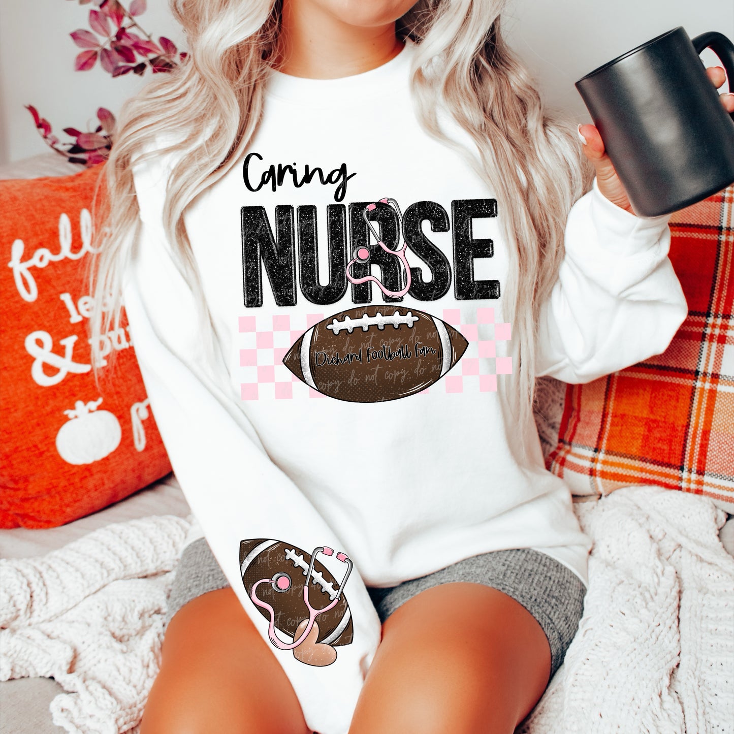 Caring nurse die hard football fan with sleeve and pocket