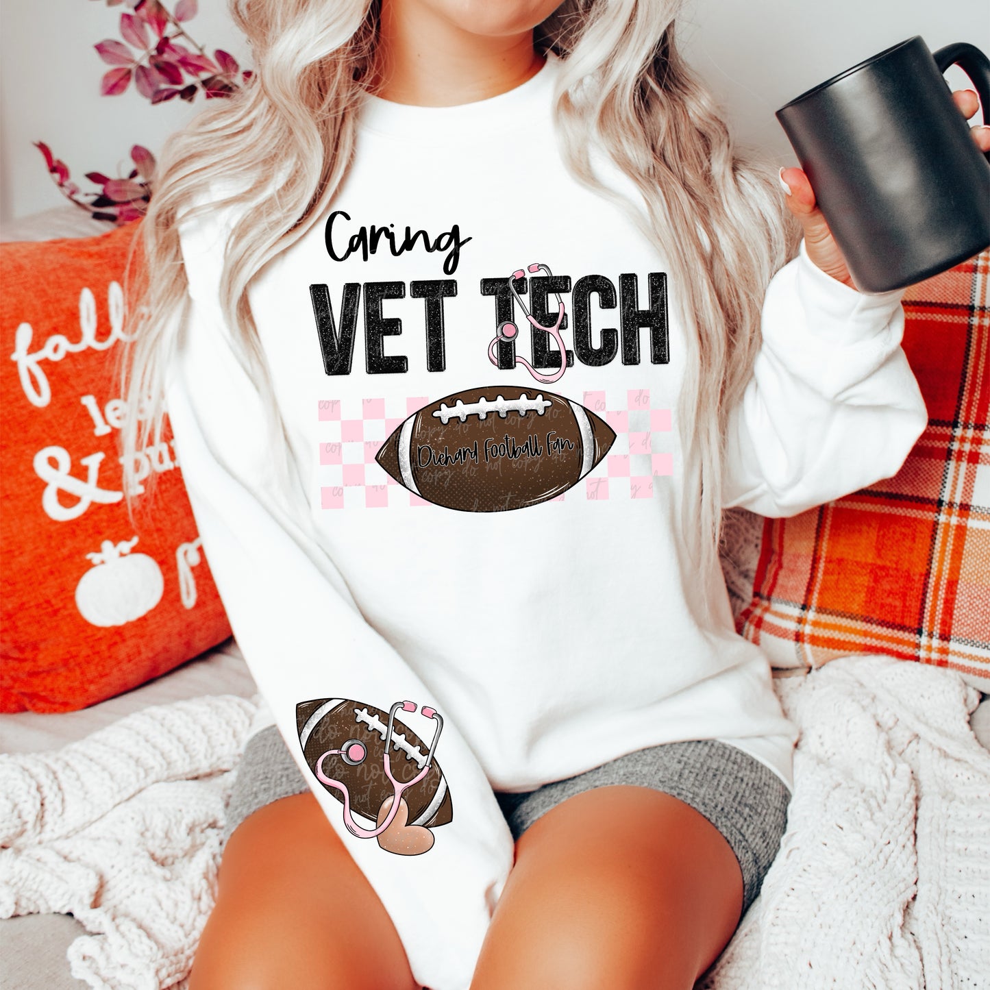 Caring Vet Tech die hard football fan with sleeve and pocket