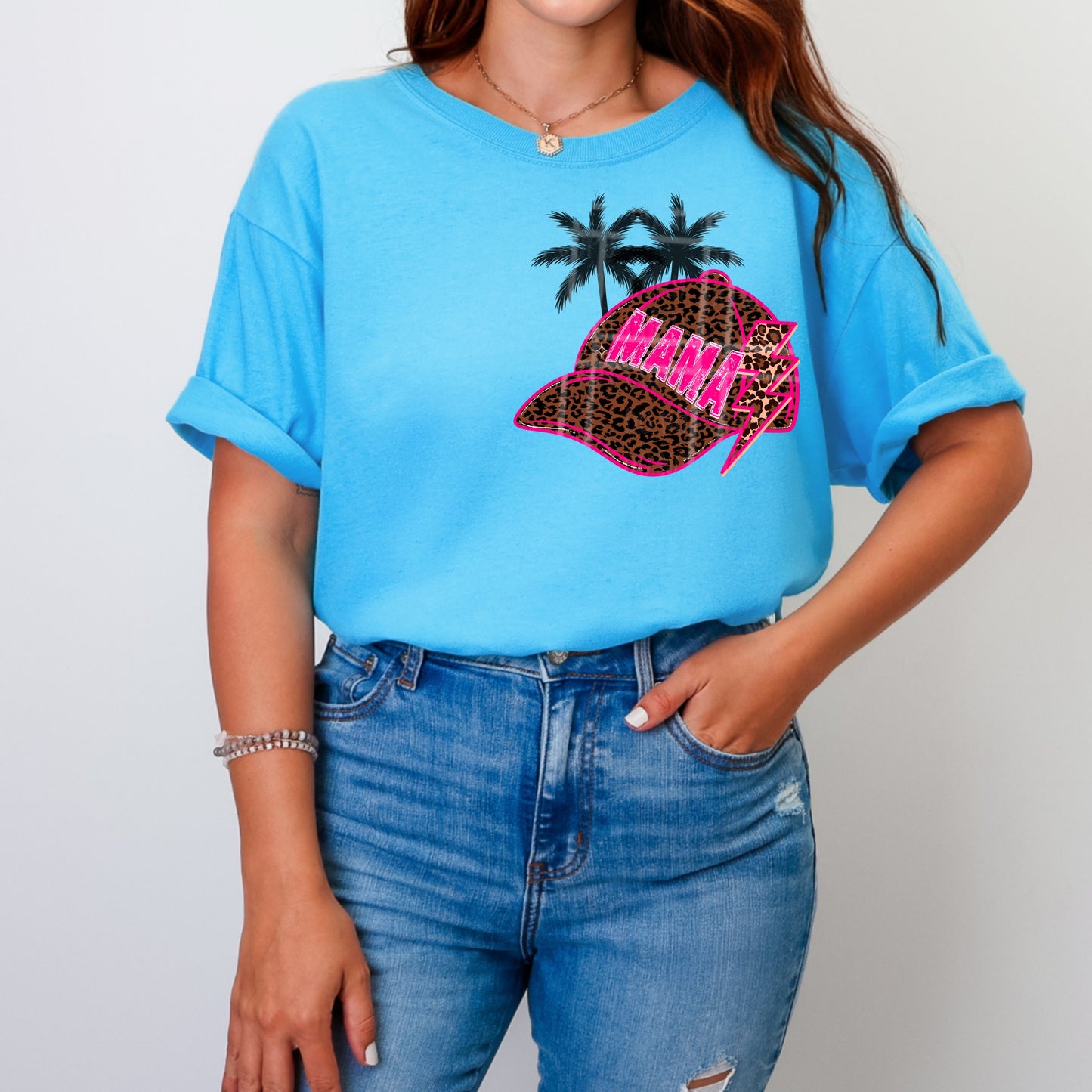 Mama surviving summer powered by iced coffee With pocket- Leopard and Dots Star