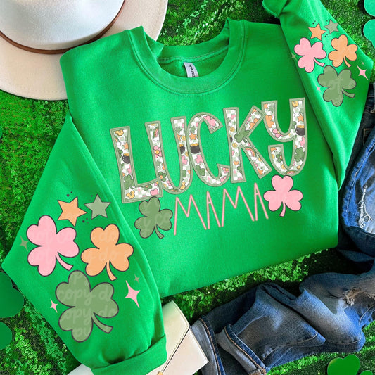 Faux Embroidery Lucky Mama With Sleeve