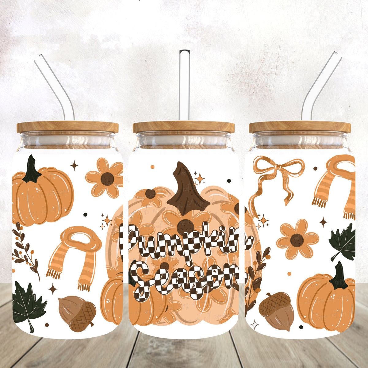 Checkered Pumpkin season 16 oz wrap