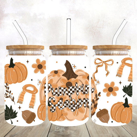 Checkered Pumpkin season 16 oz wrap