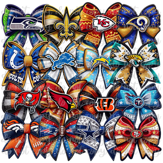 Faux Embroidery Football Bows Clipart Bundle