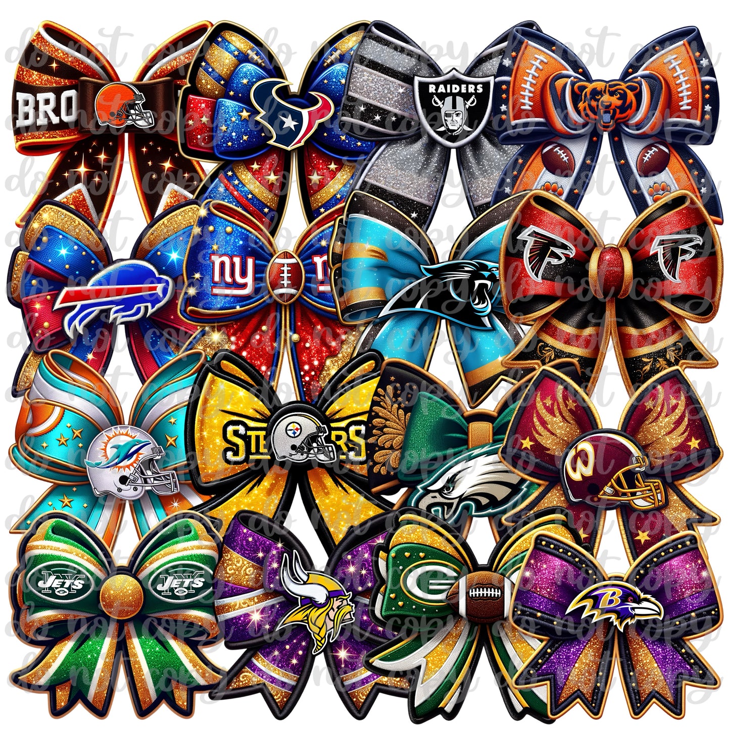 Faux Embroidery Football Bows Clipart Bundle