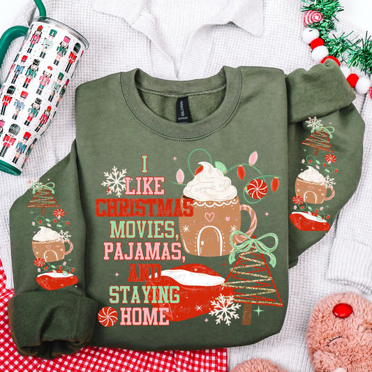 I like Christmas movies pajamas and staying home With sleeve