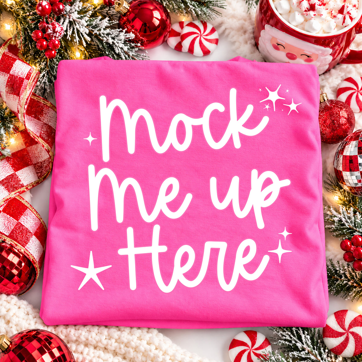 Christmas Mockup Flat-lay Comfort Colors C1717 - Neon Pink
