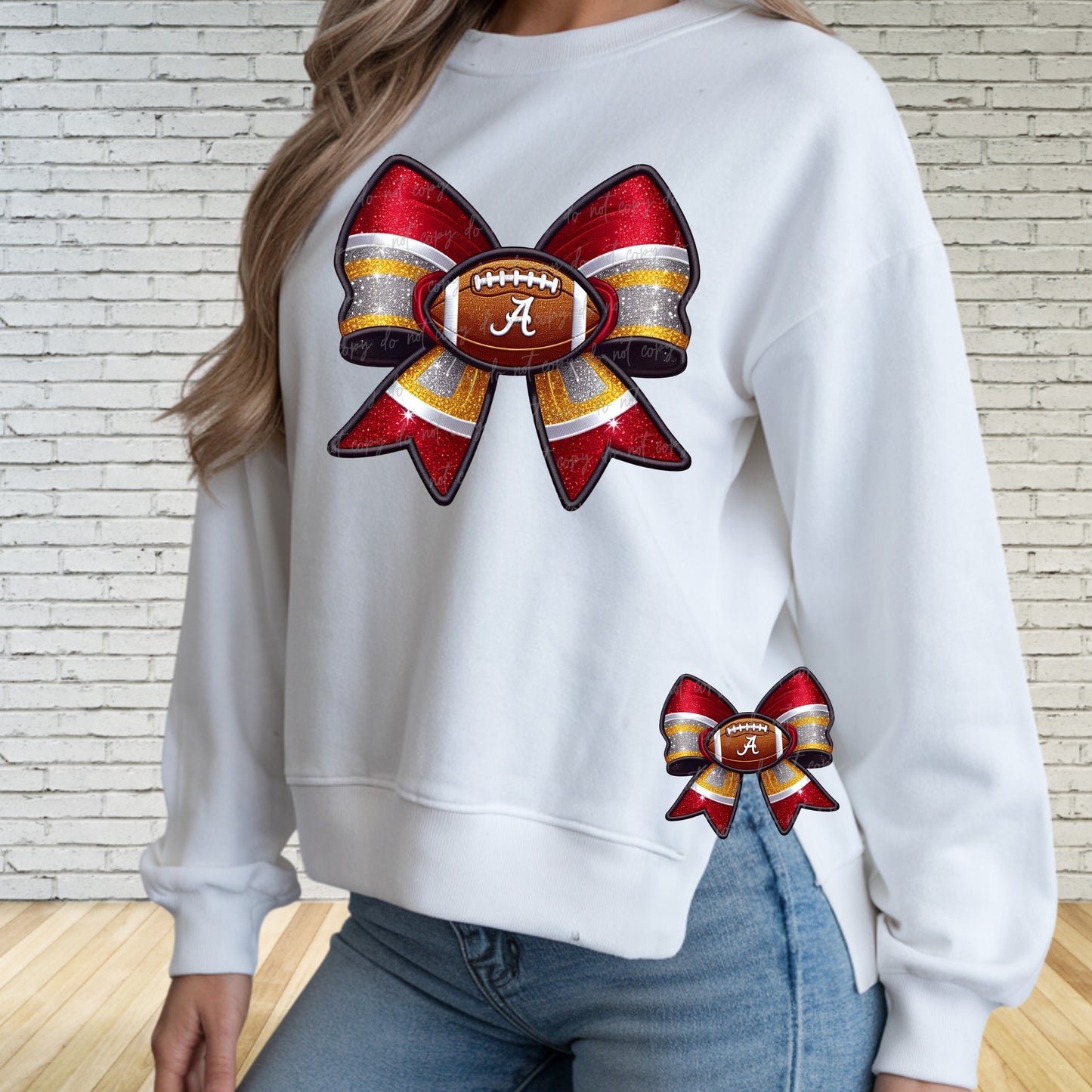 Faux Embroidery Football Bows Clipart Bama