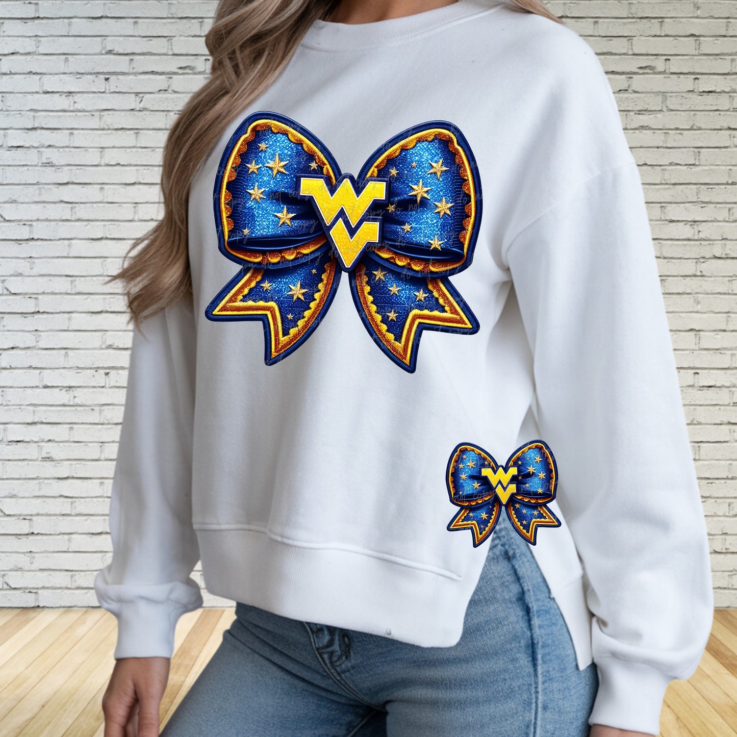 Faux Embroidery Football Bows Clipart West Virginia