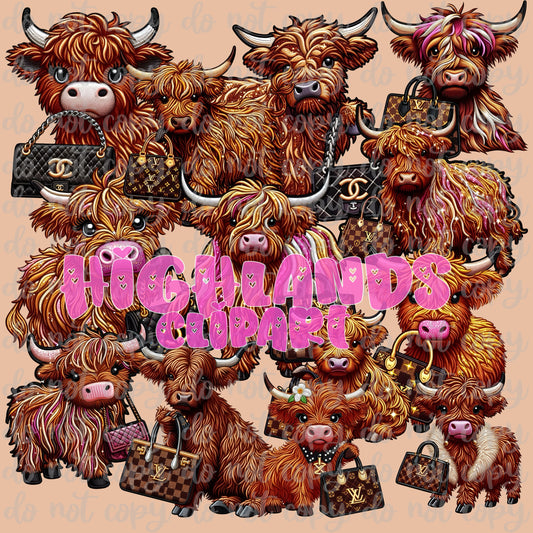 Faux Embroidery Highland Cows