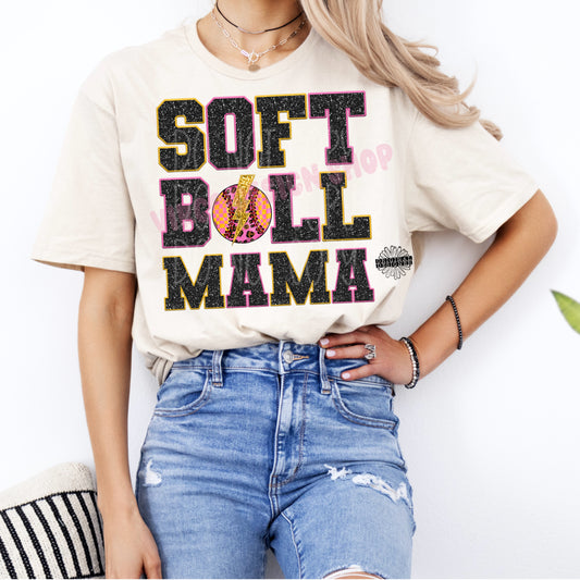 Glitter Stitch Softball Mama