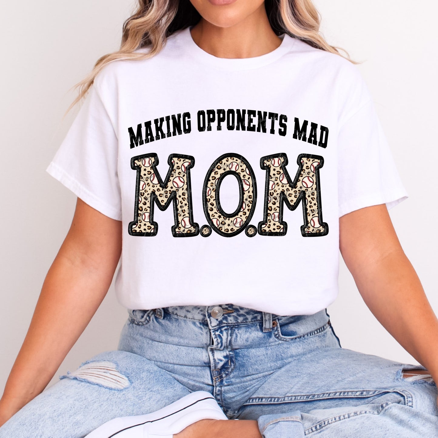 Faux Embroidery Leopard Baseball M.O.M Making Opponents Mad