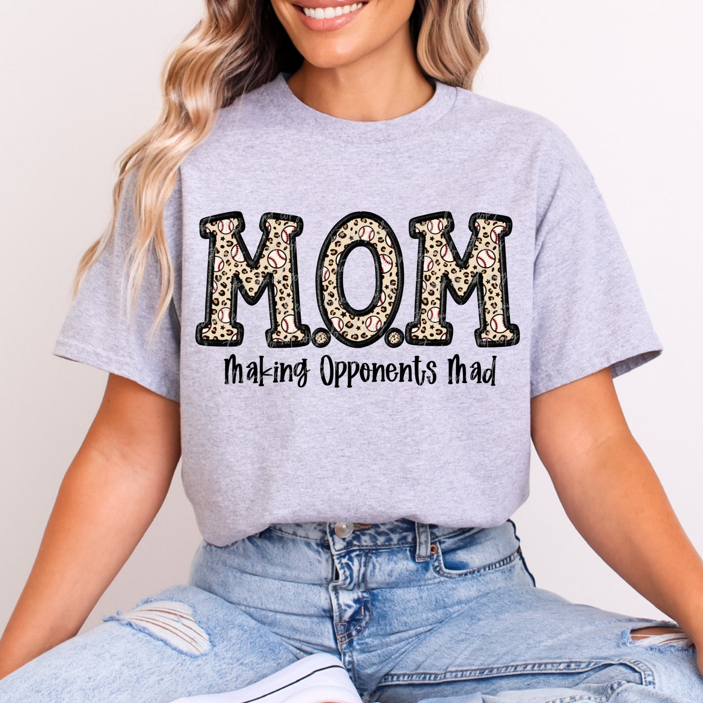 Faux Embroidery Leopard Baseball M.O.M Making Opponents Mad