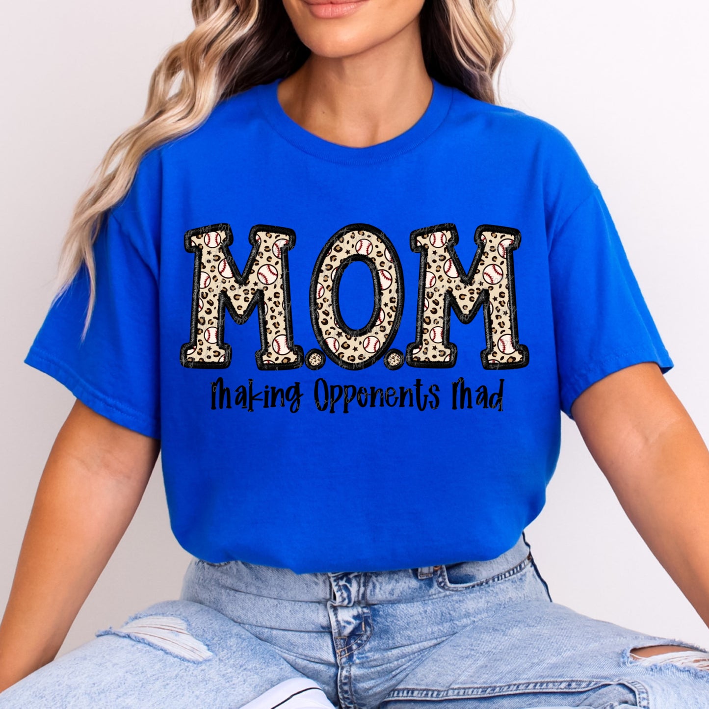 Faux Embroidery Leopard Baseball M.O.M Making Opponents Mad