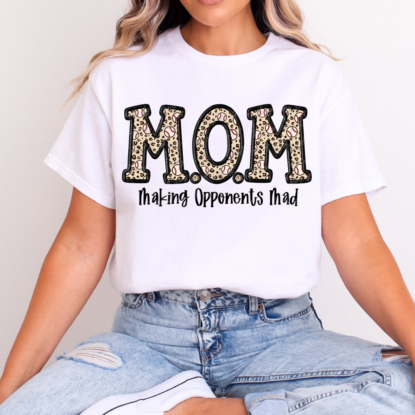 Faux Embroidery Leopard Baseball M.O.M Making Opponents Mad