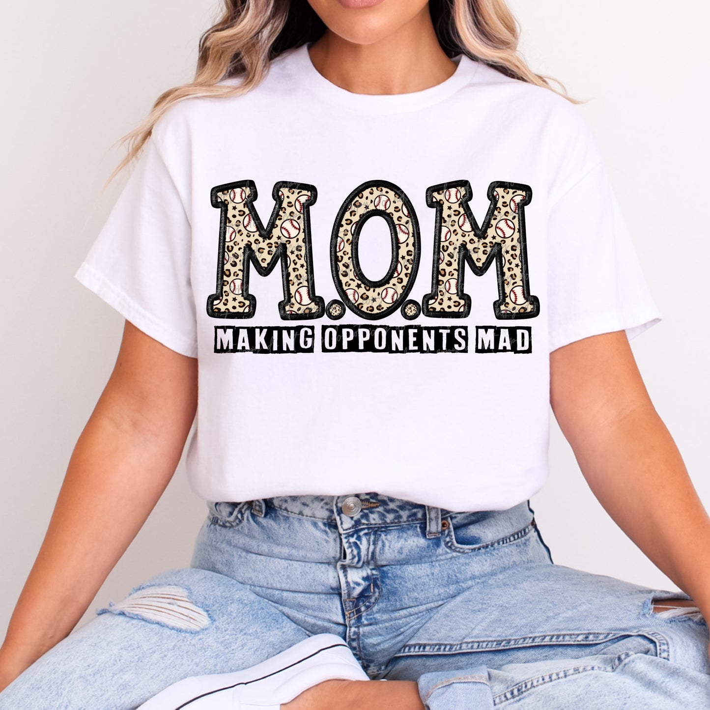 Faux Embroidery Leopard Baseball M.O.M Making Opponents Mad