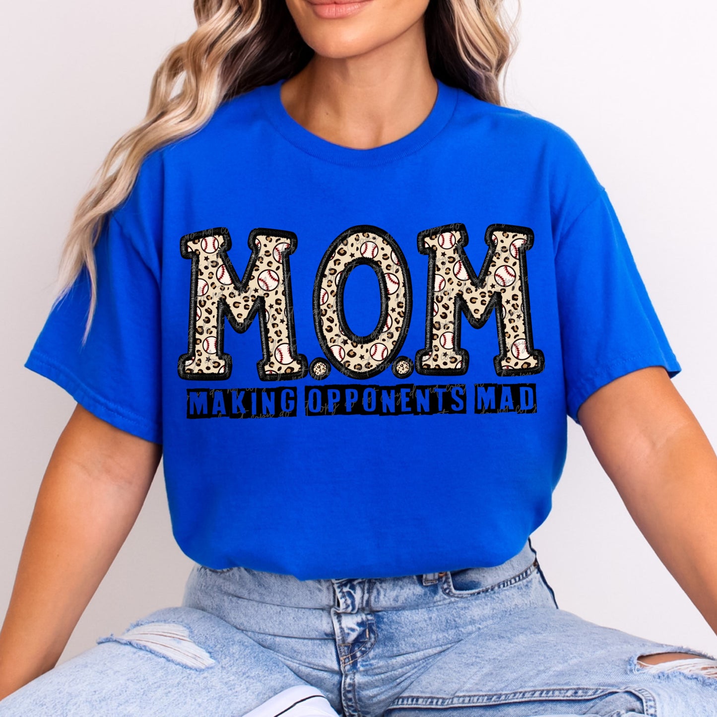 Faux Embroidery Leopard Baseball M.O.M Making Opponents Mad