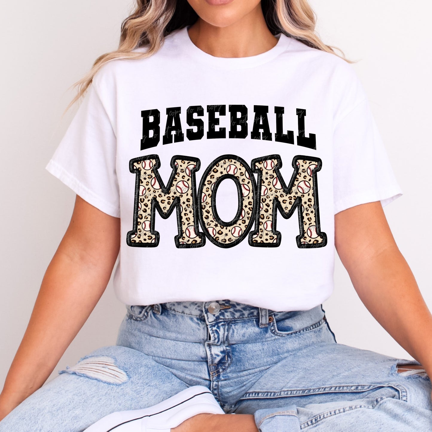 Faux Embroidery Leopard Baseball Mom