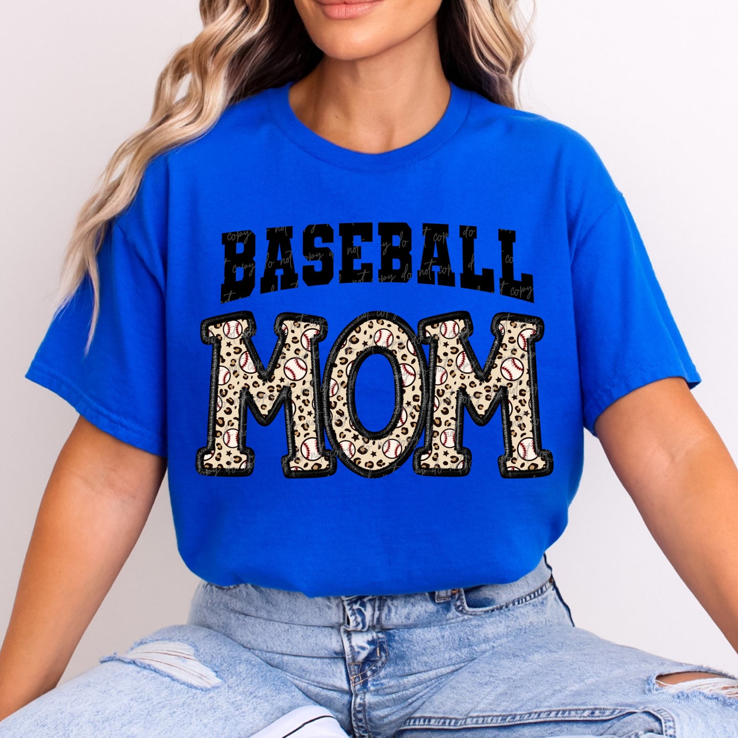 Faux Embroidery Leopard Baseball Mom