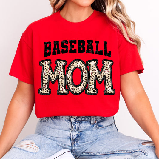 Faux Embroidery Leopard Baseball Mom