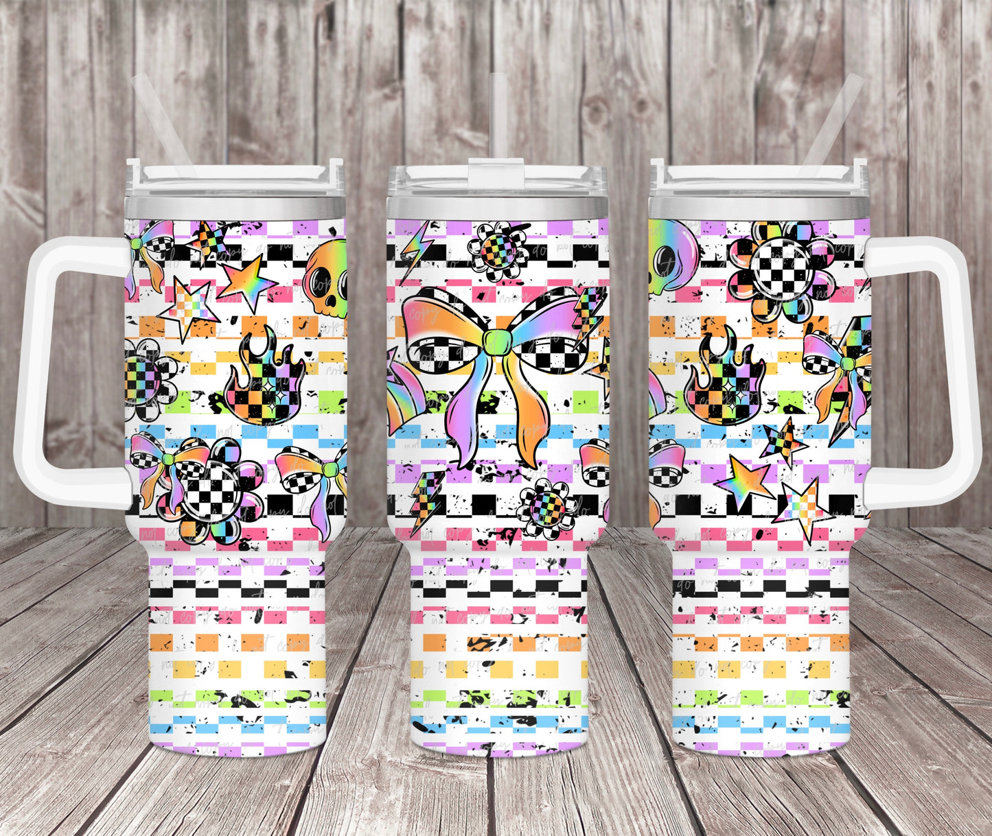 Neon Checker Bow 40 Oz Wrap